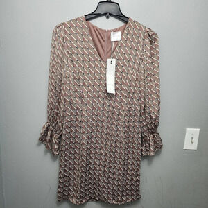 Anonyme designers women's mini dress size  S long sleeve brown and blue